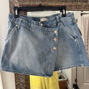 Free People Asymmetrical Blue Denim Mini Skirt